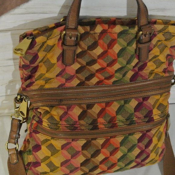 FOSSIL KEY-PER Fabric Leather Large FOLD OVER Bag - Picture 2 of 13